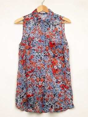 Equipment Femme 100% Silk Sleeveless Floral Blouse Button Down Shirt Size S